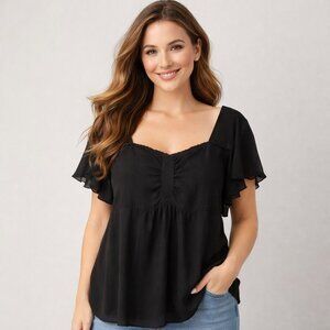 NWT LANE BRYANT Plus Sz 26 / 28 Semi Sheer Smocked Back Flutter Sleeve Blouse